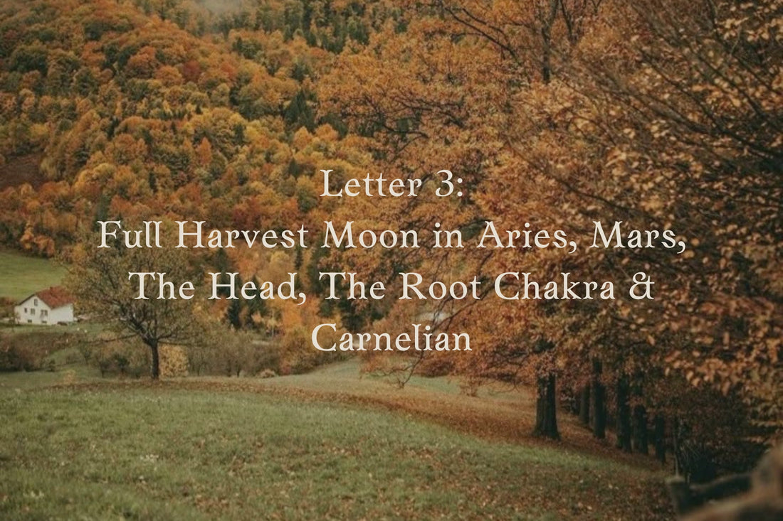 Letter 3: Full Harvest Moon in Aries, Mars, The Head, The Root Chakra, & Carnelian