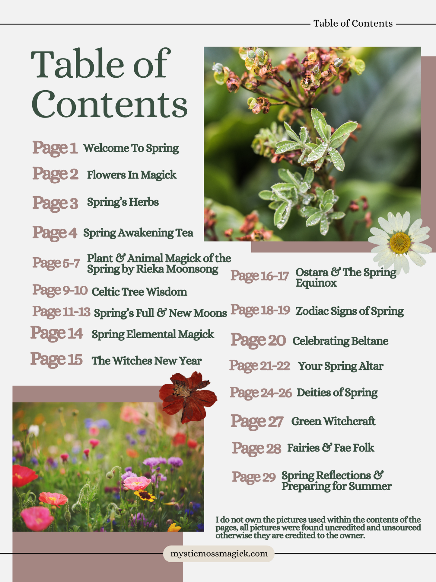 flat lay of Spring Magick Magazine with tea, candles, and altar tools for springtime rituals